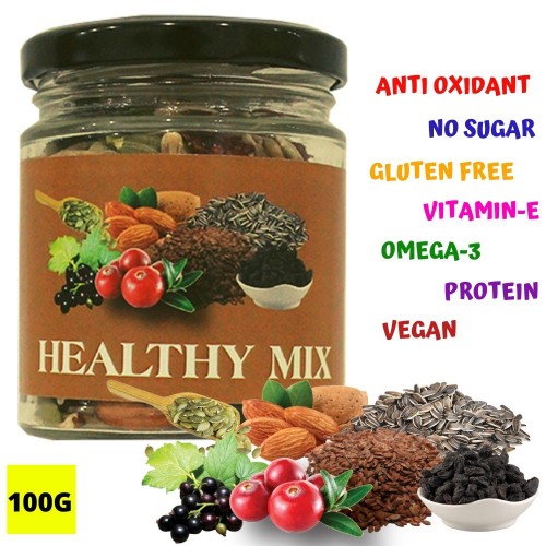 BOGATCHI Healthy Mix - VEGAN  | GLUTEN FREE | NO SUGAR | KETO Snacks with 3 Seeds, Black Raisins, Berries and Almonds, 100g